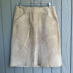 Issac Mizrahi Authentic Tan Suede Leather Knee Length Skirt Retro Western - SZ M